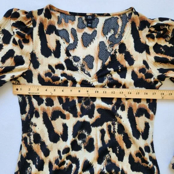 River Island Leopard Print V-Neck Long Sleeve Babydoll Dress Flowy Sexy Size 10 - Picture 6 of 7